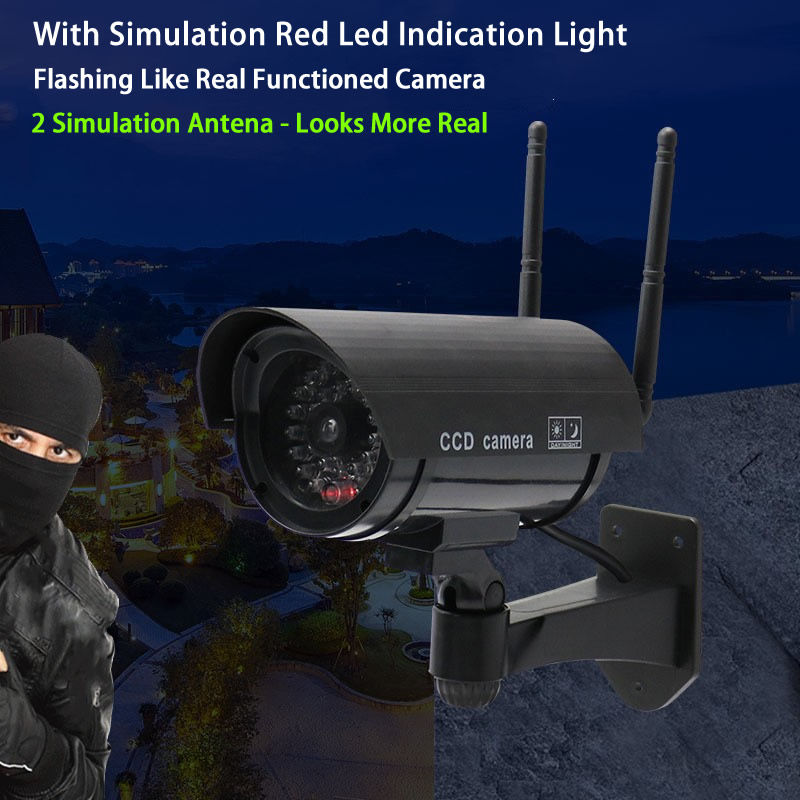 Thumbnail: Cámara inalámbrica simulada de plástico con antena LED roja simulada