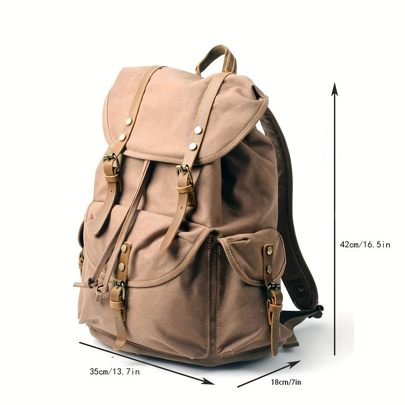 Miniatura: Mochila de lona vintage para hombre, mochila deportiva para exteriores, mochila informal de gran capacidad