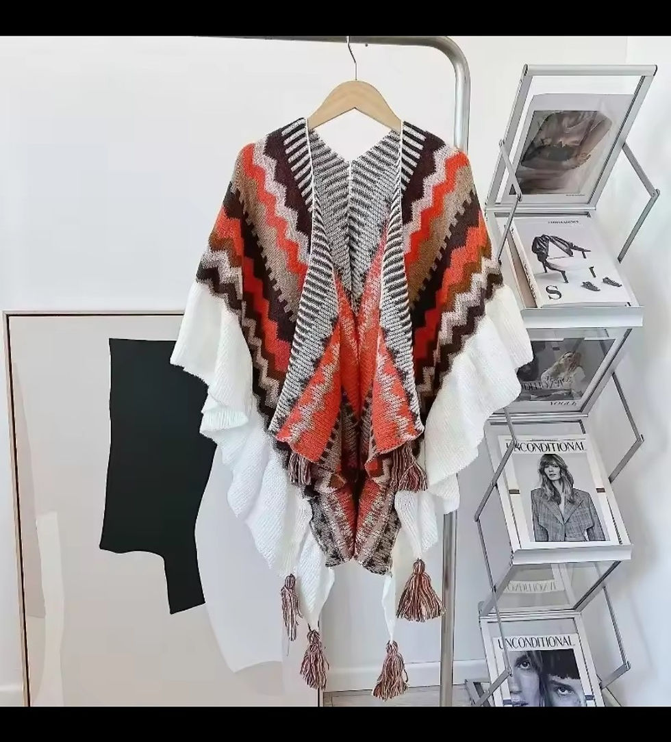 Thumbnail: KNIT RUFFLED WRAP PONCHO