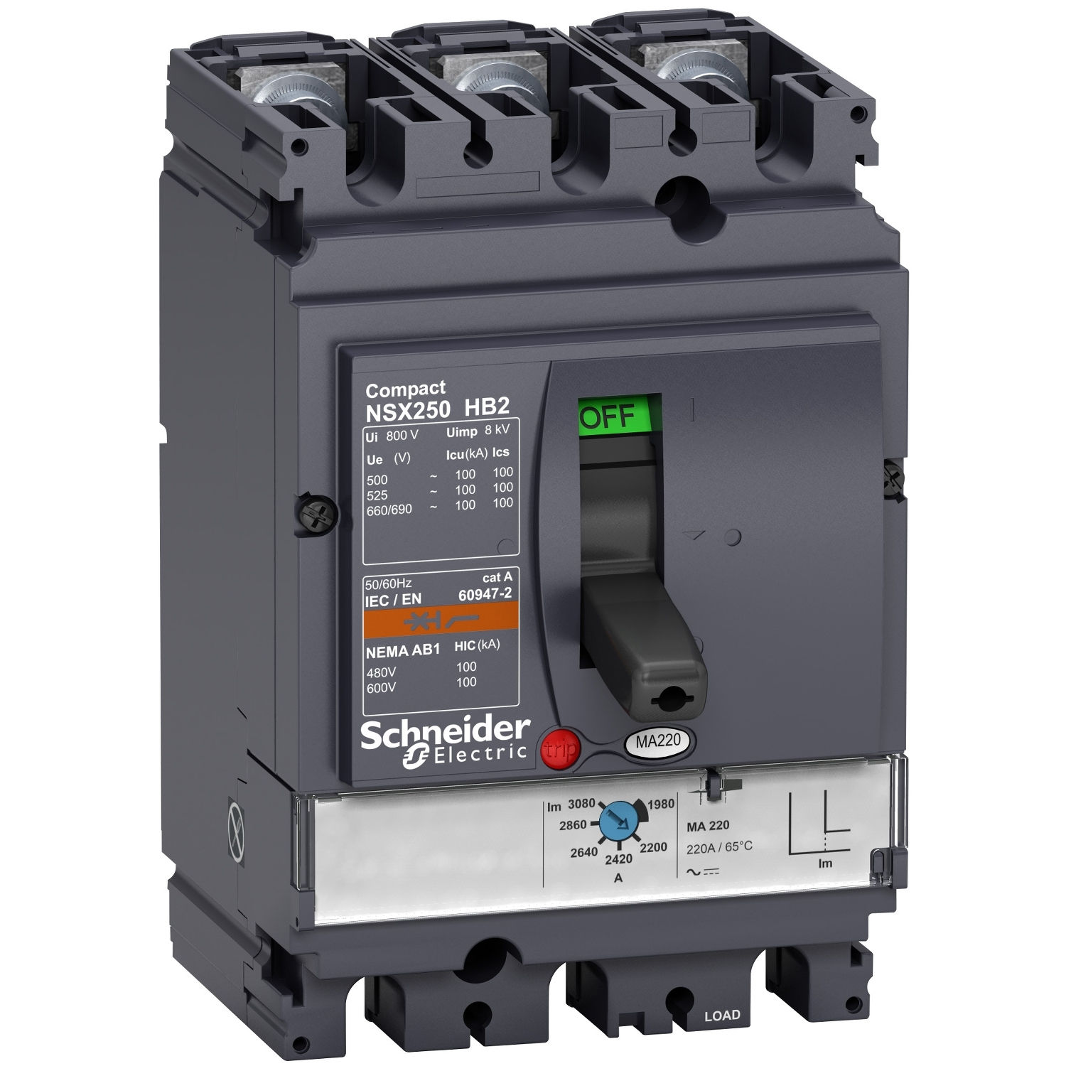 LV433505 Circuit breaker, ComPact NSX250HB2, 100kA/690VAC, MA trip unit 220A