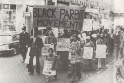 03 Black Parents Movement demonstration against the beating of Cliff McDaniel, London. 1973. Huntley