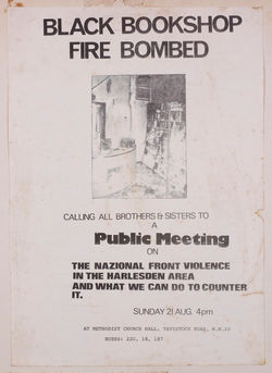 14 Black Bookshop Fire Bombed Public Meeting, 21st Aug. 1983. Huntley Archives at London Metropolita