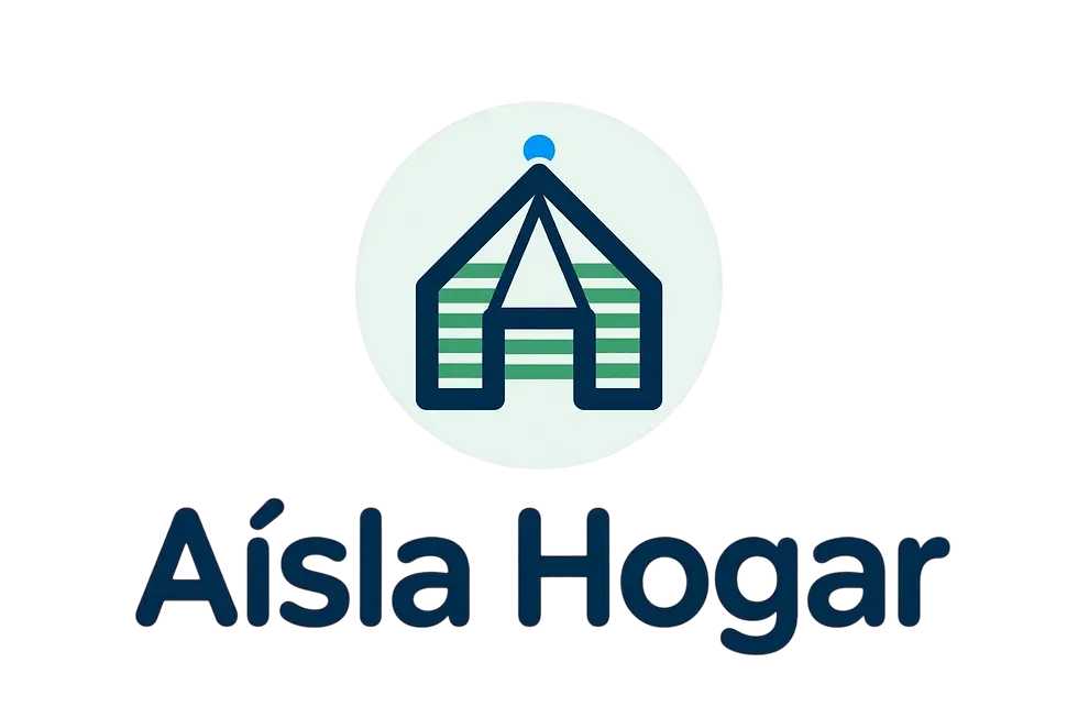 Digital illustration of a stylized house graphic with the letter A inside, next to the text "AÃsla Hoga". The logo suggests themes of home and architectural design.