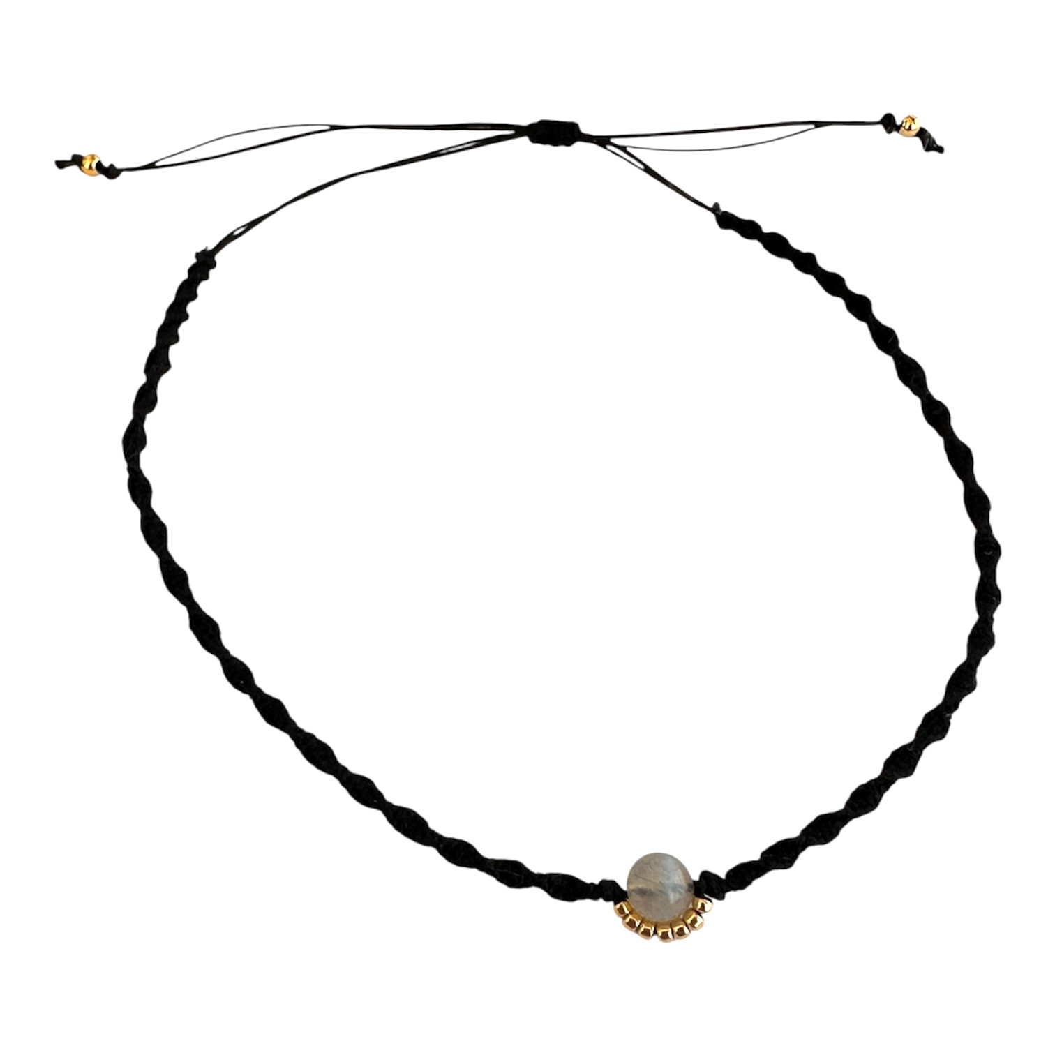 Makramee Fussband schwarz mit Labradorit