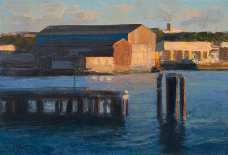 Les reflets du chantier naval, huile sur toile, 55x38cm 2022