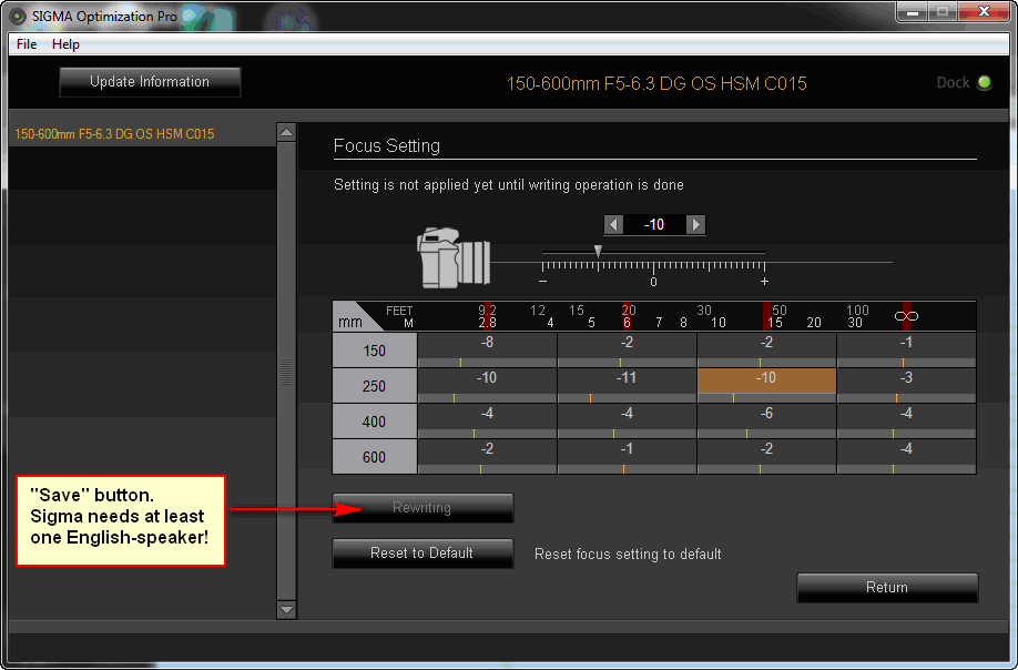sigma optimization pro focus setting