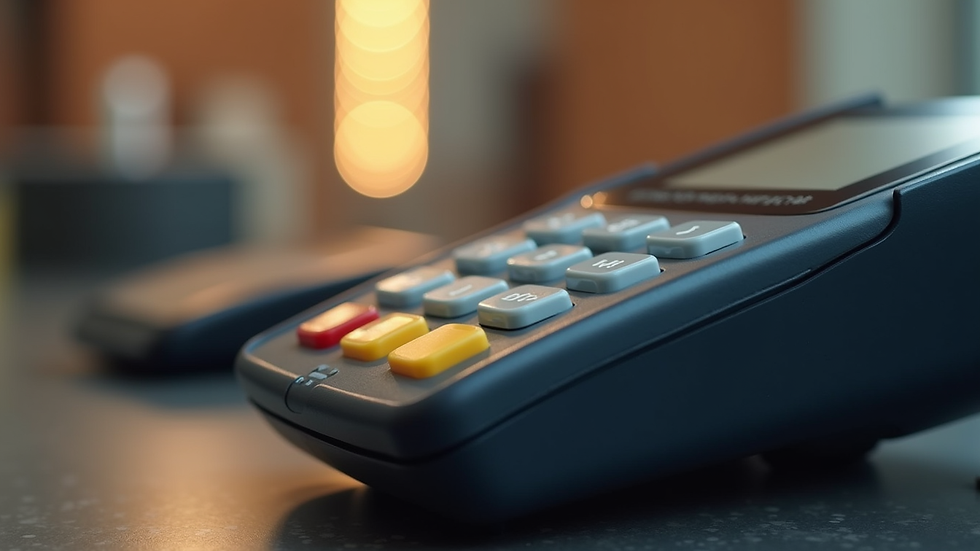 Close-up view of a digital payment terminal with a sleek design
