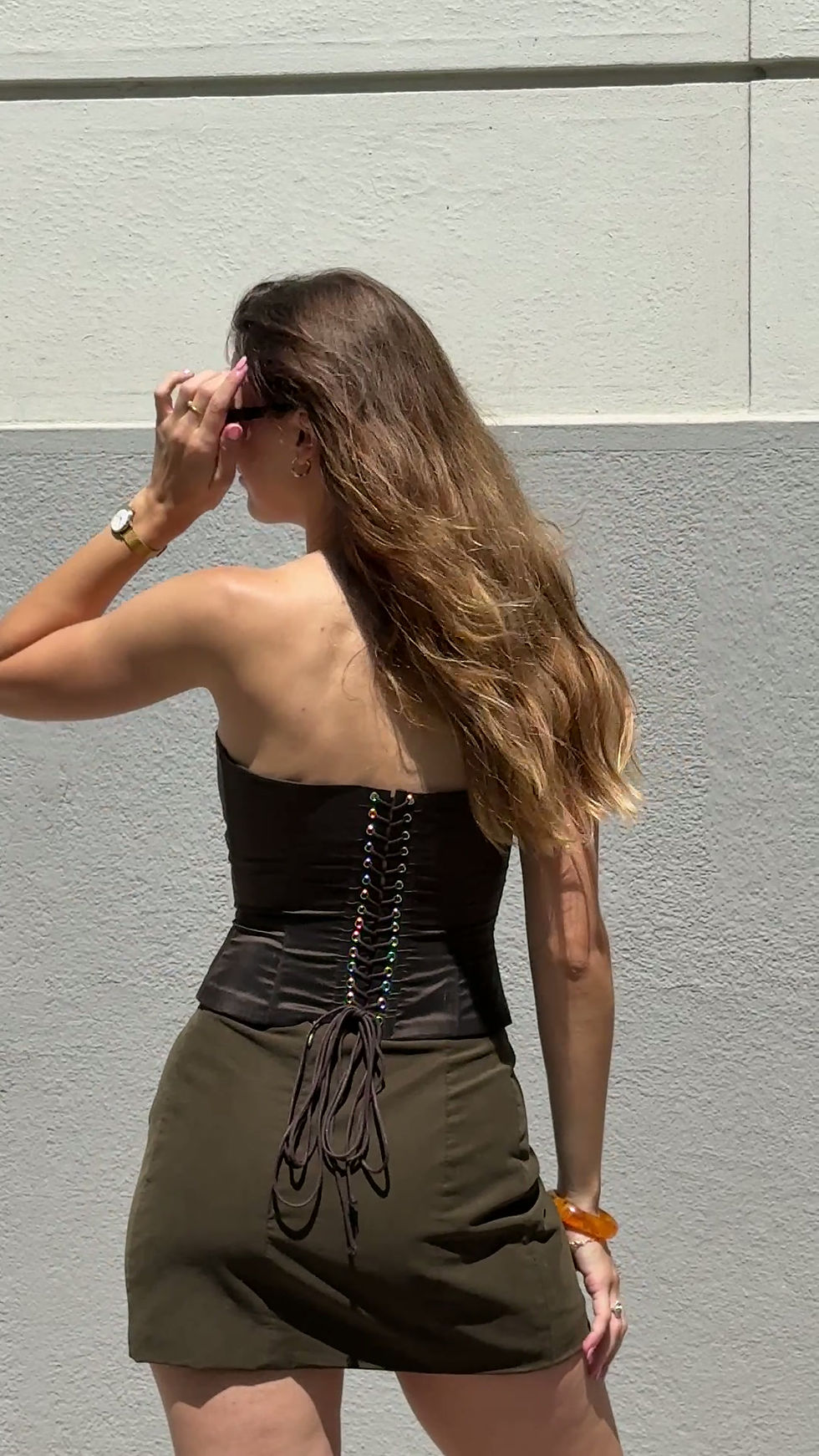 Thumbnail: MK corset 01 brown silk SAMPLE