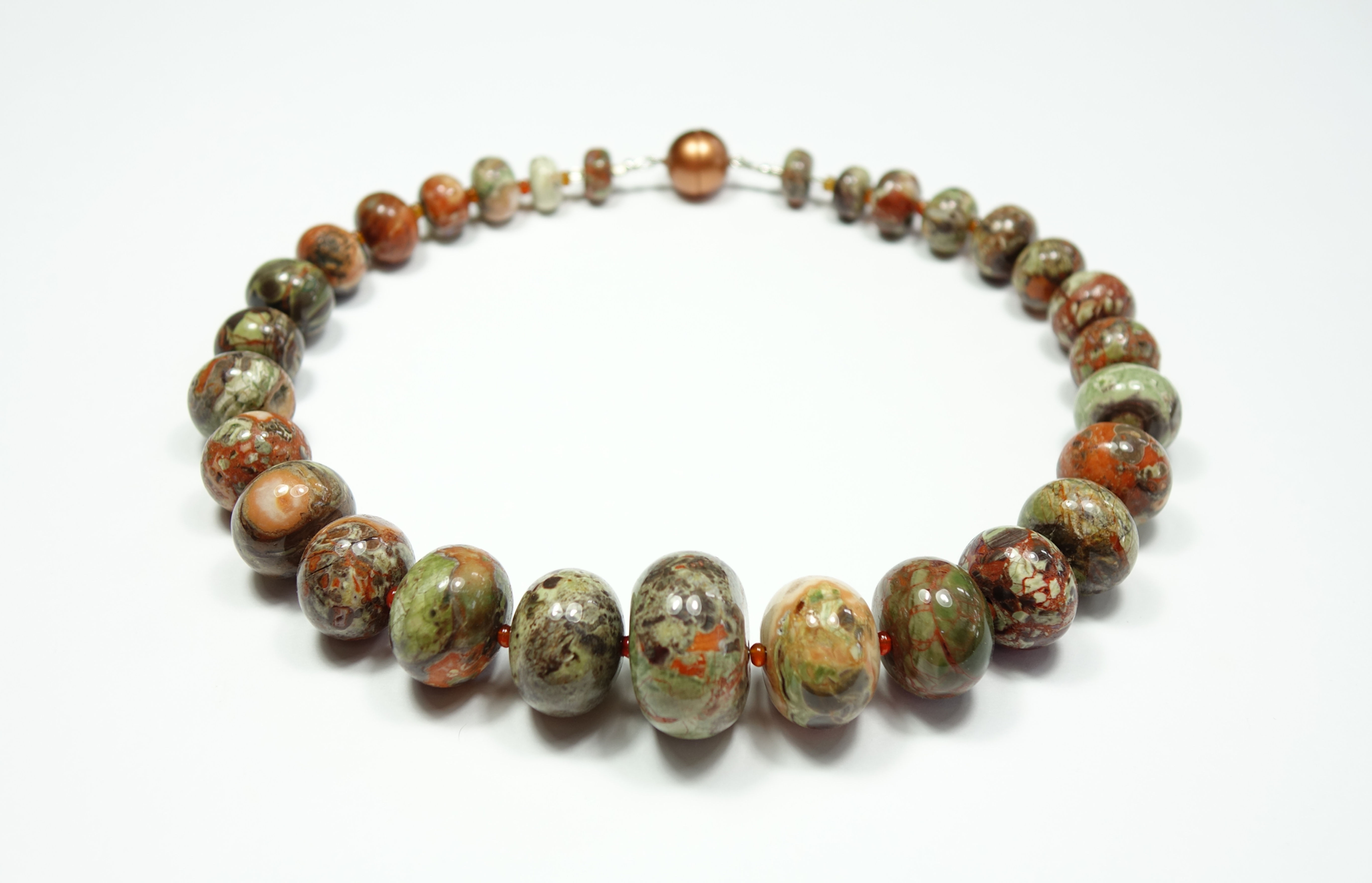 Jaspiskette rost-orange und oliv-grün