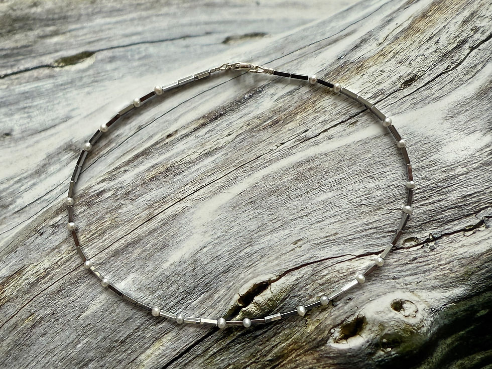 Miniaturbild: silbrige Haematit-Kette mit Süßwasserperlen