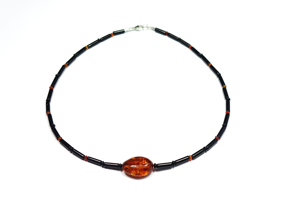 Miniaturbild: Onyx-Bernstein-Kette mit Karneol
