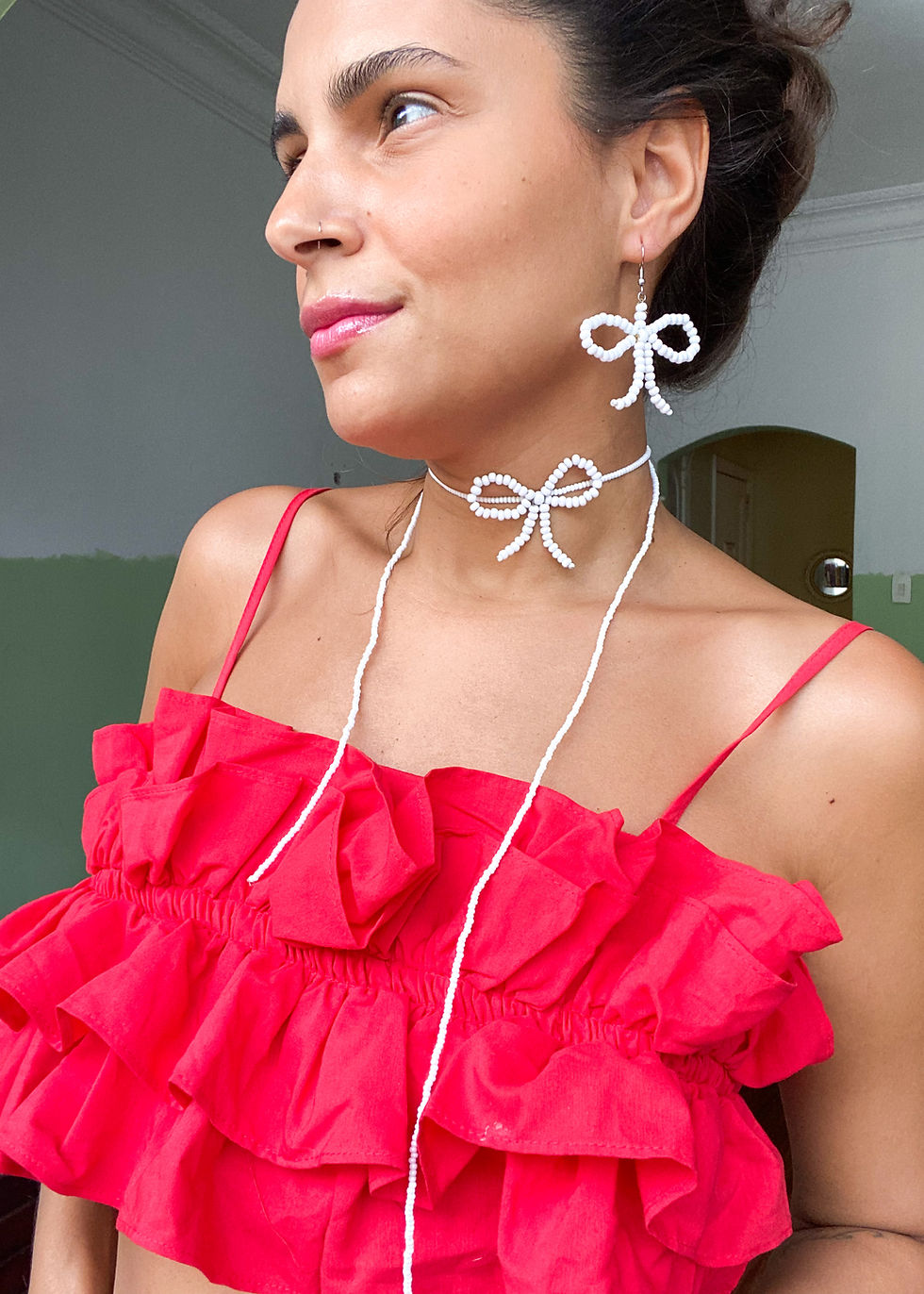 Miniatura: Choker Laço Branca Miçanga