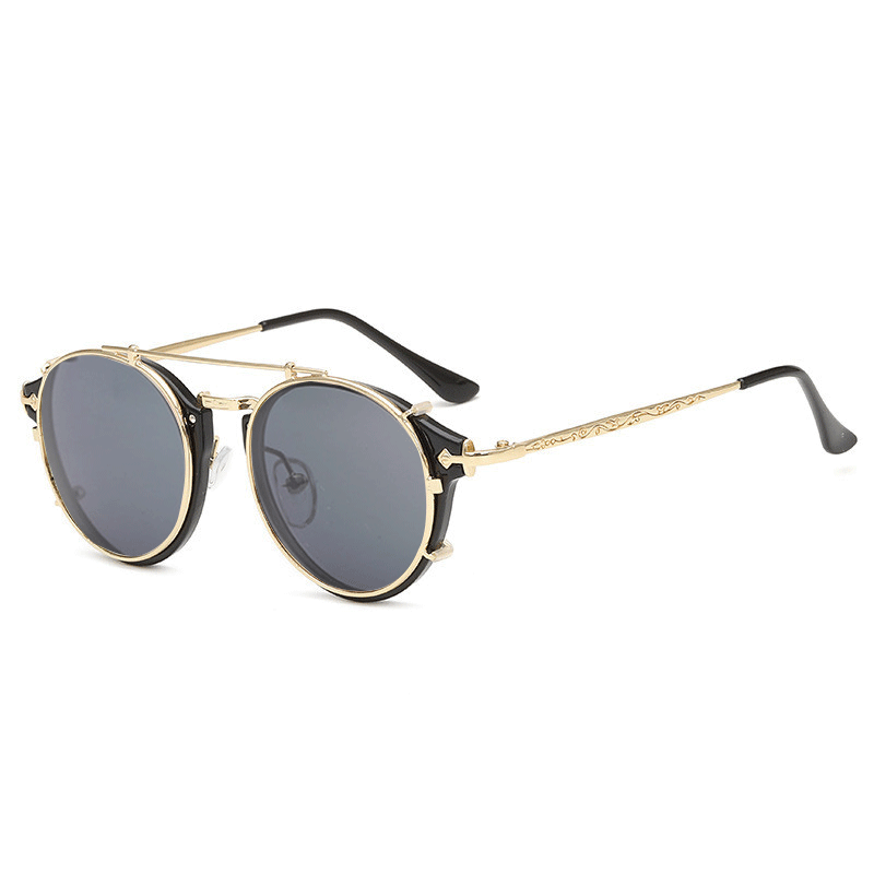 Thumbnail: Retro Steampunk Round Clip On Sunglasses Men Women Double Layer Removable Lenses