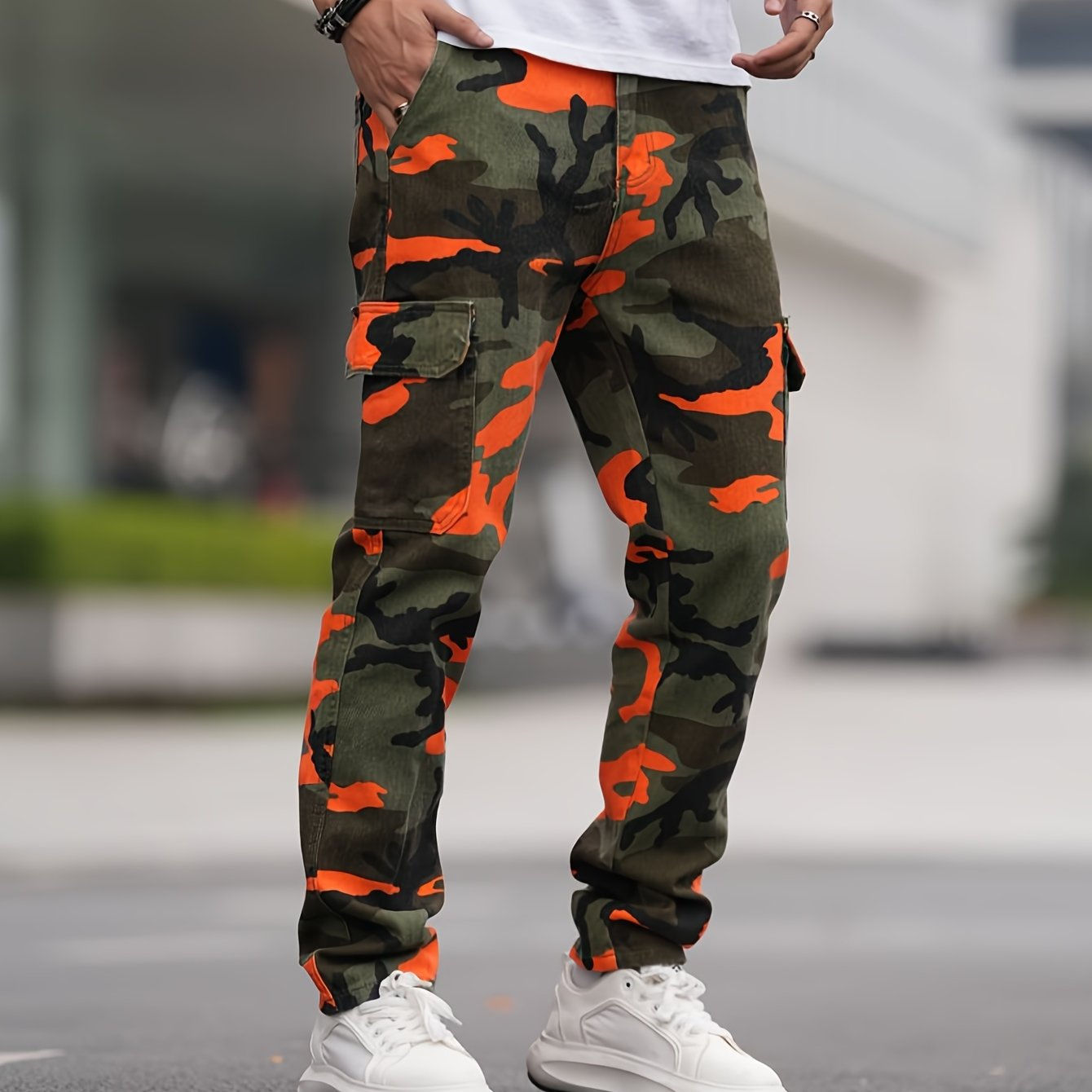 Men's 100% Cotton Camouflage Graphic Print Denim Pants With Pockets, Casual Barr