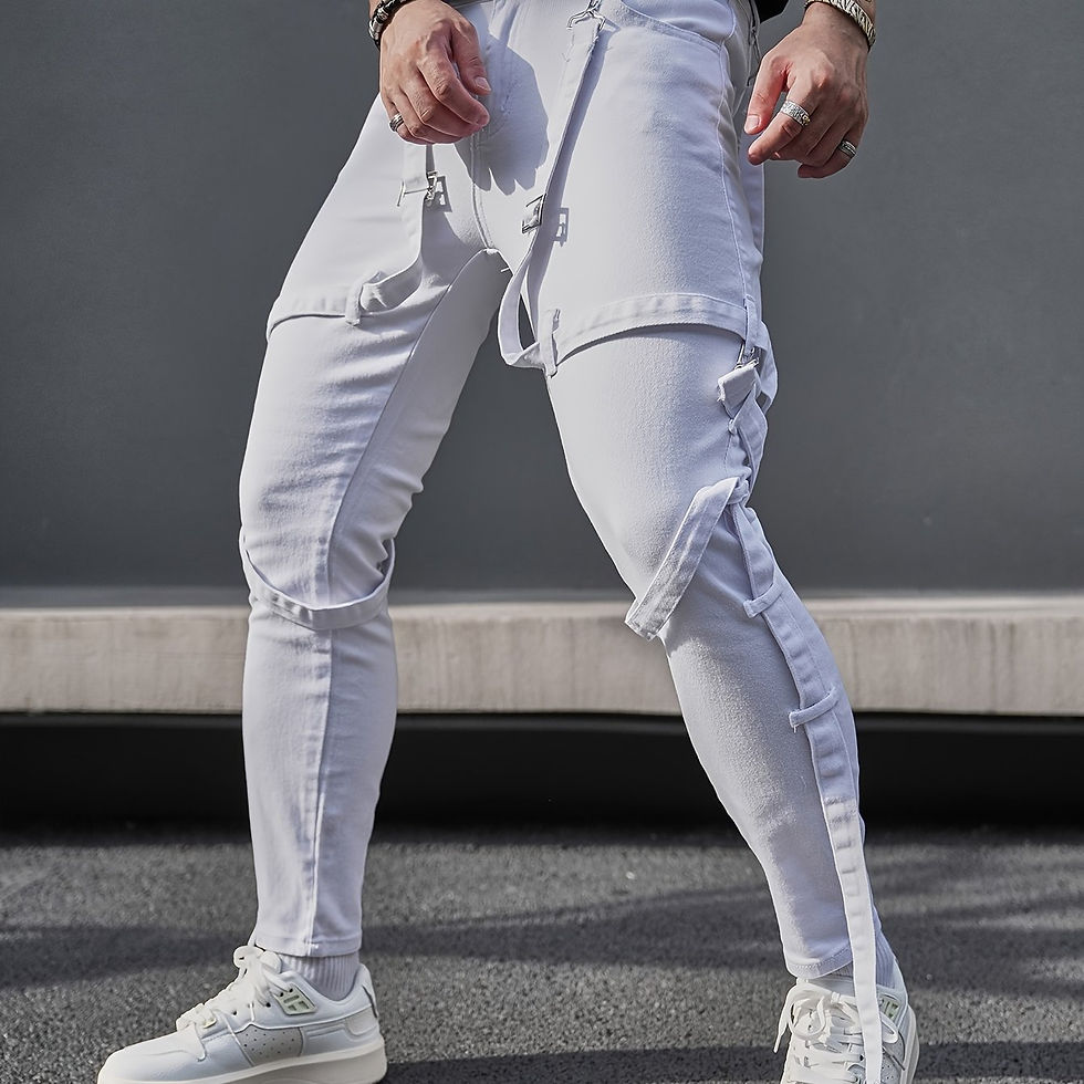 Stretchy Skinny Fit Men's Denim Jeans - High-Quality Cotton, Multiple Pockets, D