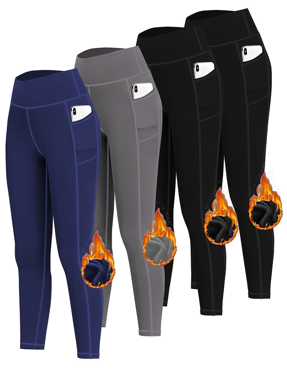 Thumbnail: 4pcs Women'S High-Waist Compression Leggings with Pockets, Polyester & Spandex B