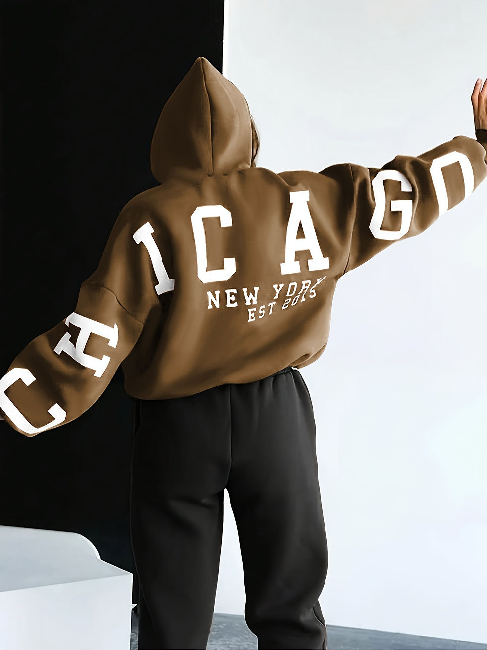 Thumbnail: Letter Print Hoodie, Casual Drop Shoulder Long Sleeve Hoodies Sweatshirt, Women'