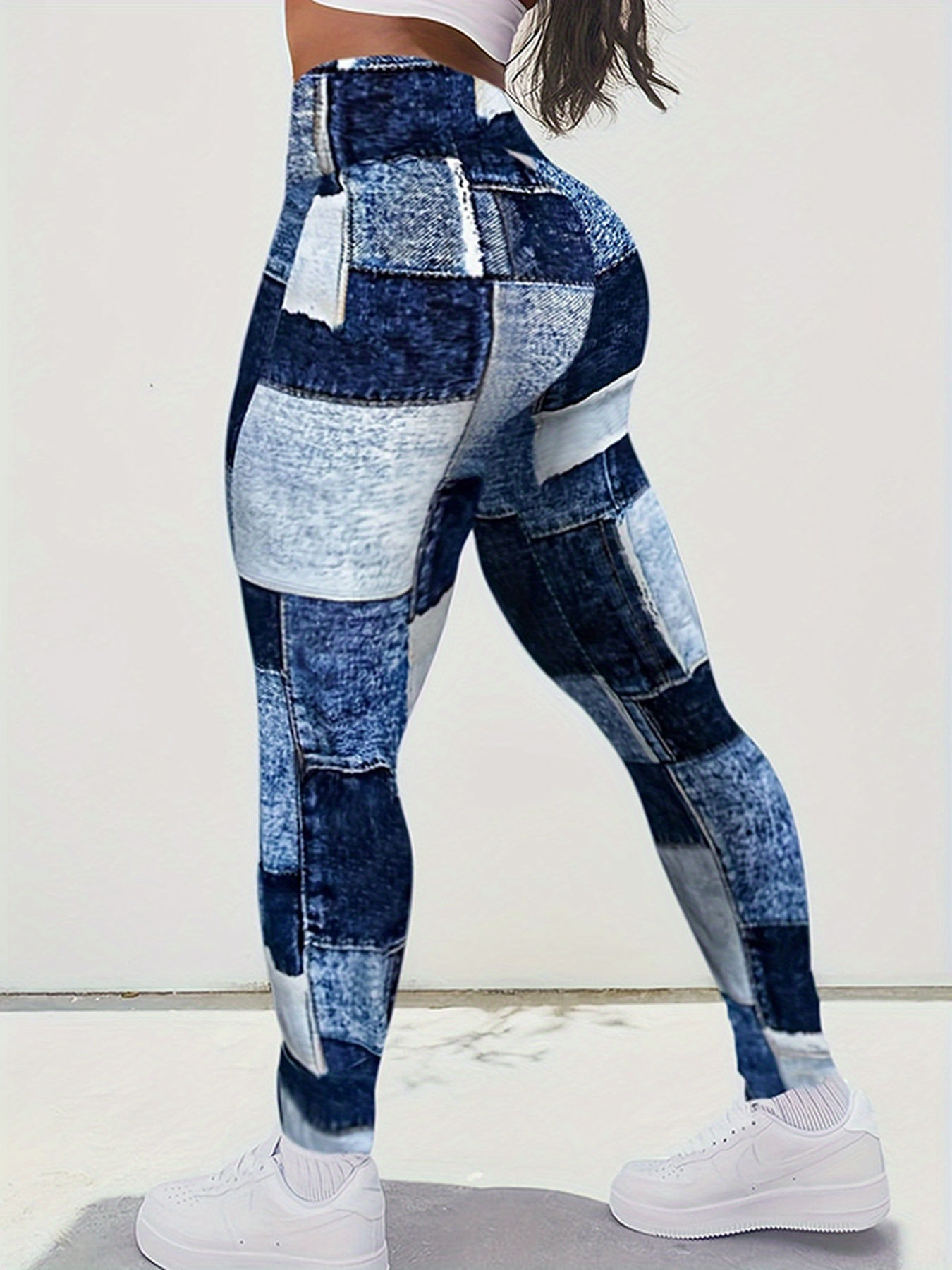 Elegant Women's Patchwork Print Lifting Leggings - Sporty Skinny Yoga Pants for