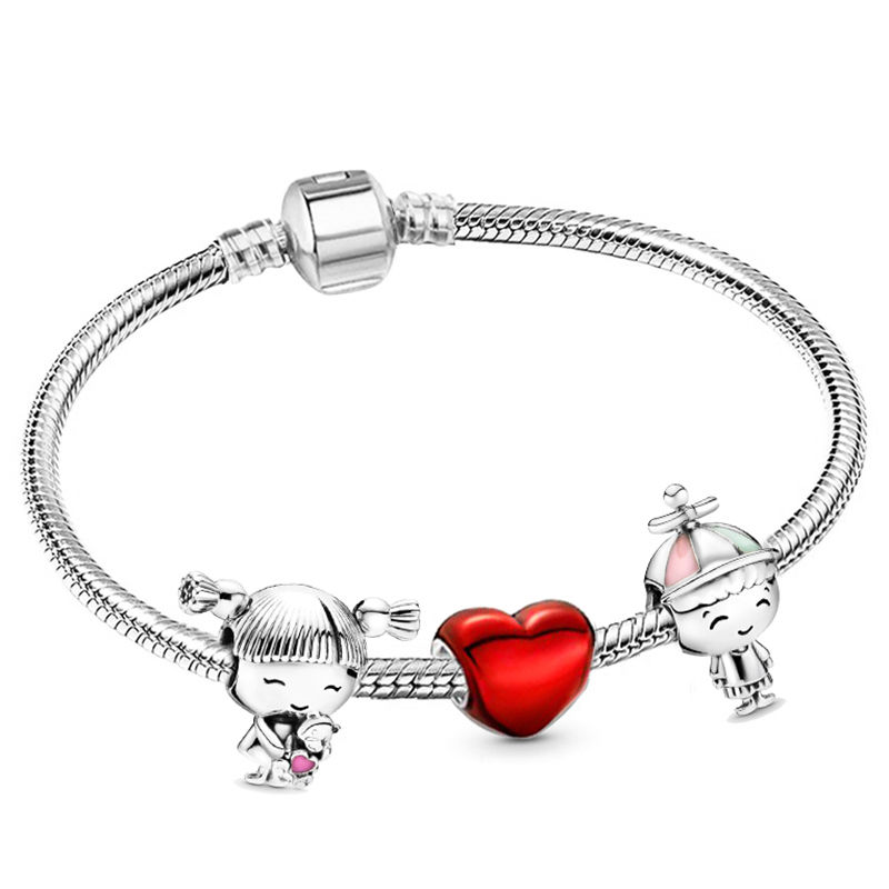 Thumbnail: Crystal I LOVE YOU Charm Bracelets Silver Color Fixing Clip Handmade DIY Charm B