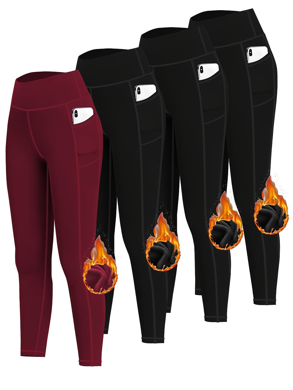 Thumbnail: 4pcs Women'S High-Waist Compression Leggings with Pockets, Polyester & Spandex B