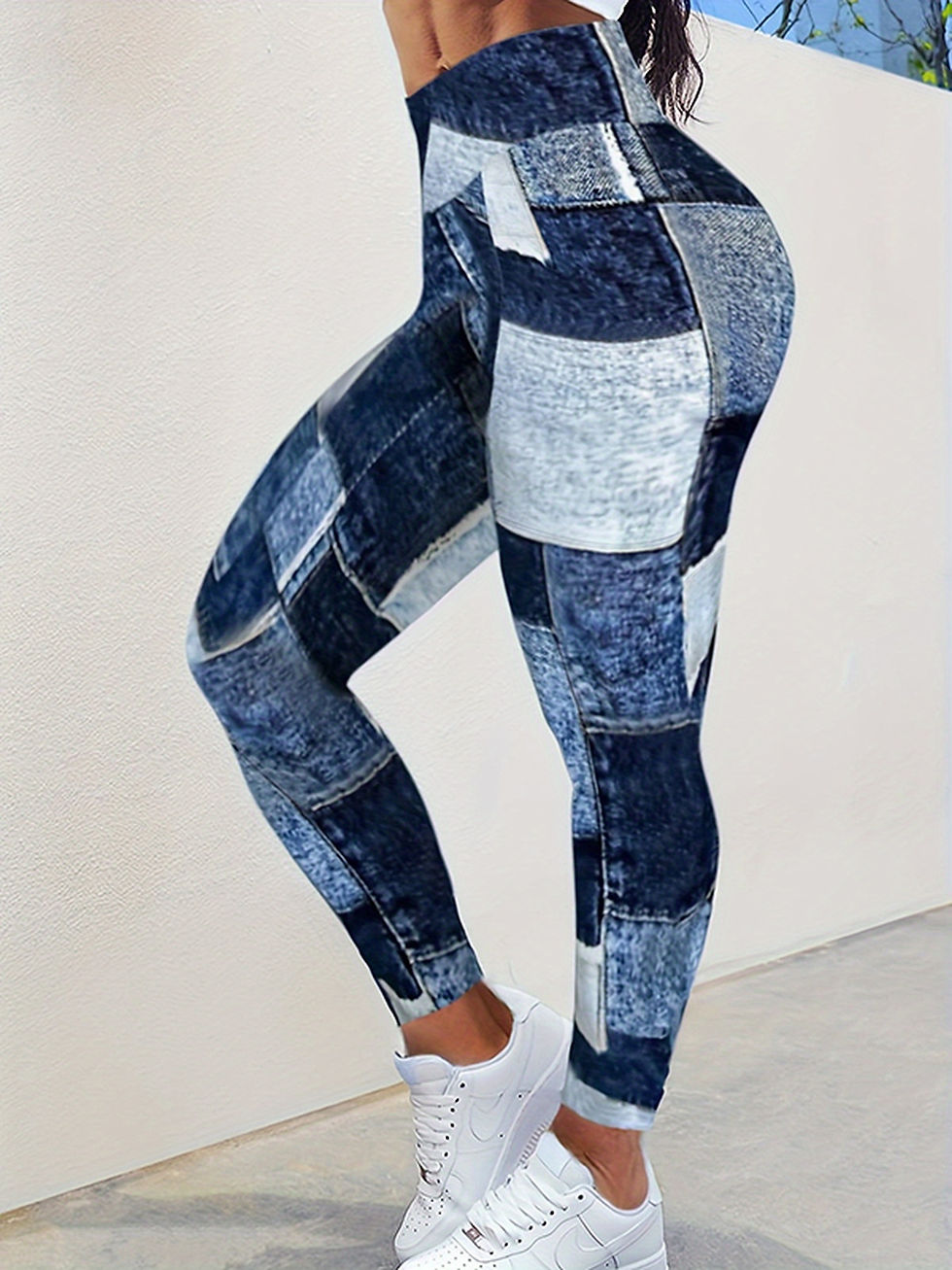 Thumbnail: Elegant Women's Patchwork Print Lifting Leggings - Sporty Skinny Yoga Pants for 