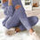 Thumbnail: Two-piece Solid Knitted Matching Set, Long Sleeve Sweater & Pants Outfits, Casua