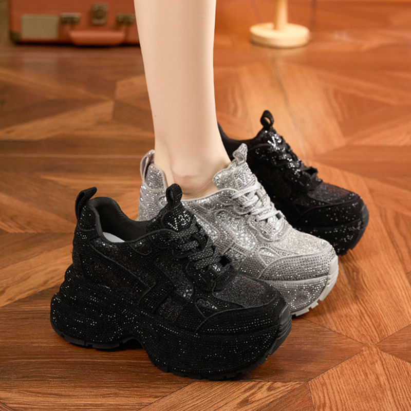 Thumbnail: Women's Rhinestone Shoes Autumn Fashionable and Versatile Inner Height Increasin