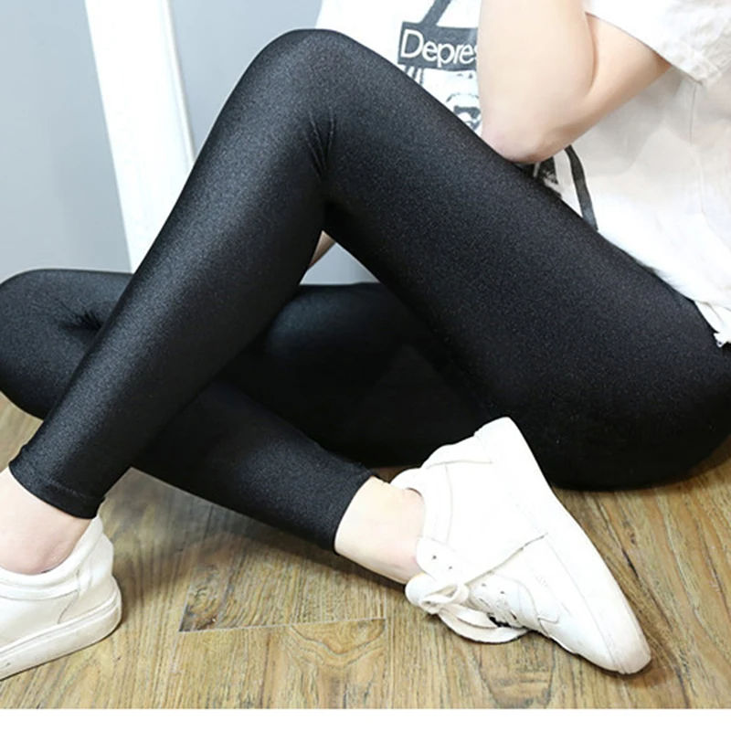 Thumbnail: Women Black Shiny Legging Ladies Plus Size Push Up Slim Leggings High Waist Stre