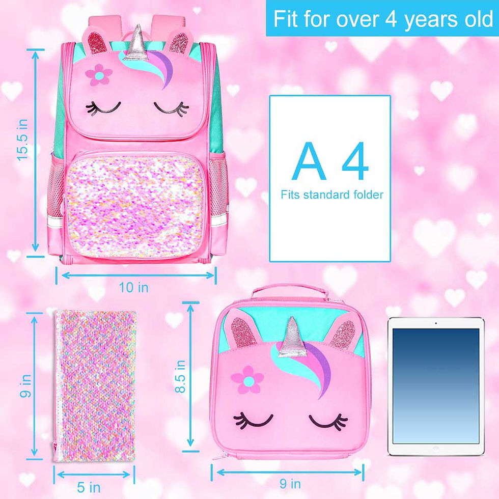 Thumbnail: 3PCS Backpack for Girls and Boys 15" Kids Sequin Bookbag with Lunch Box Unicorn 