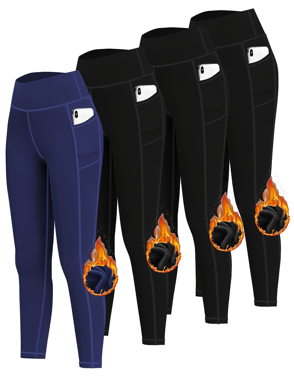 Thumbnail: 4pcs Women'S High-Waist Compression Leggings with Pockets, Polyester & Spandex B