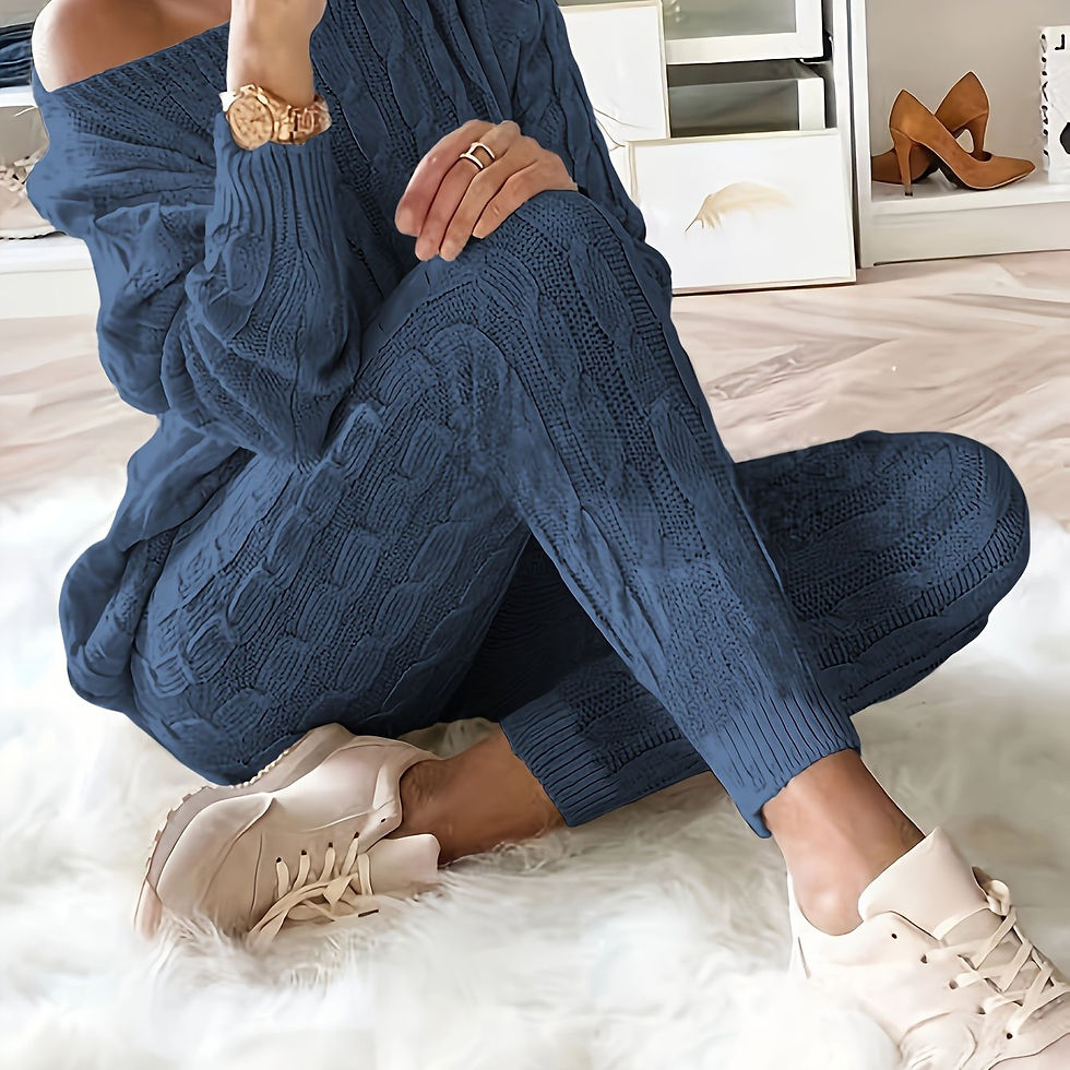 Thumbnail: Two-piece Solid Knitted Matching Set, Long Sleeve Sweater & Pants Outfits, Casua