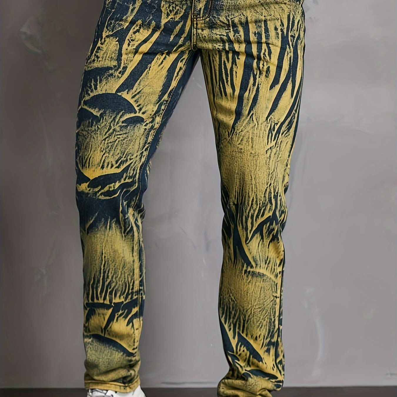 Cotton Blend Men's Stylish Denim Jeans, Irregular Tie-Dye Design Non-Stretch Tre