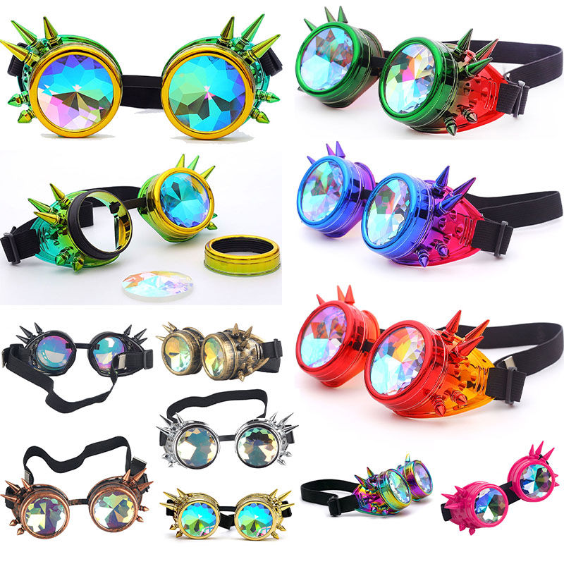 Hotselling Kaleidoscope Rainbow Glasses Men's Women's Sunglasses Rivet Steampunk