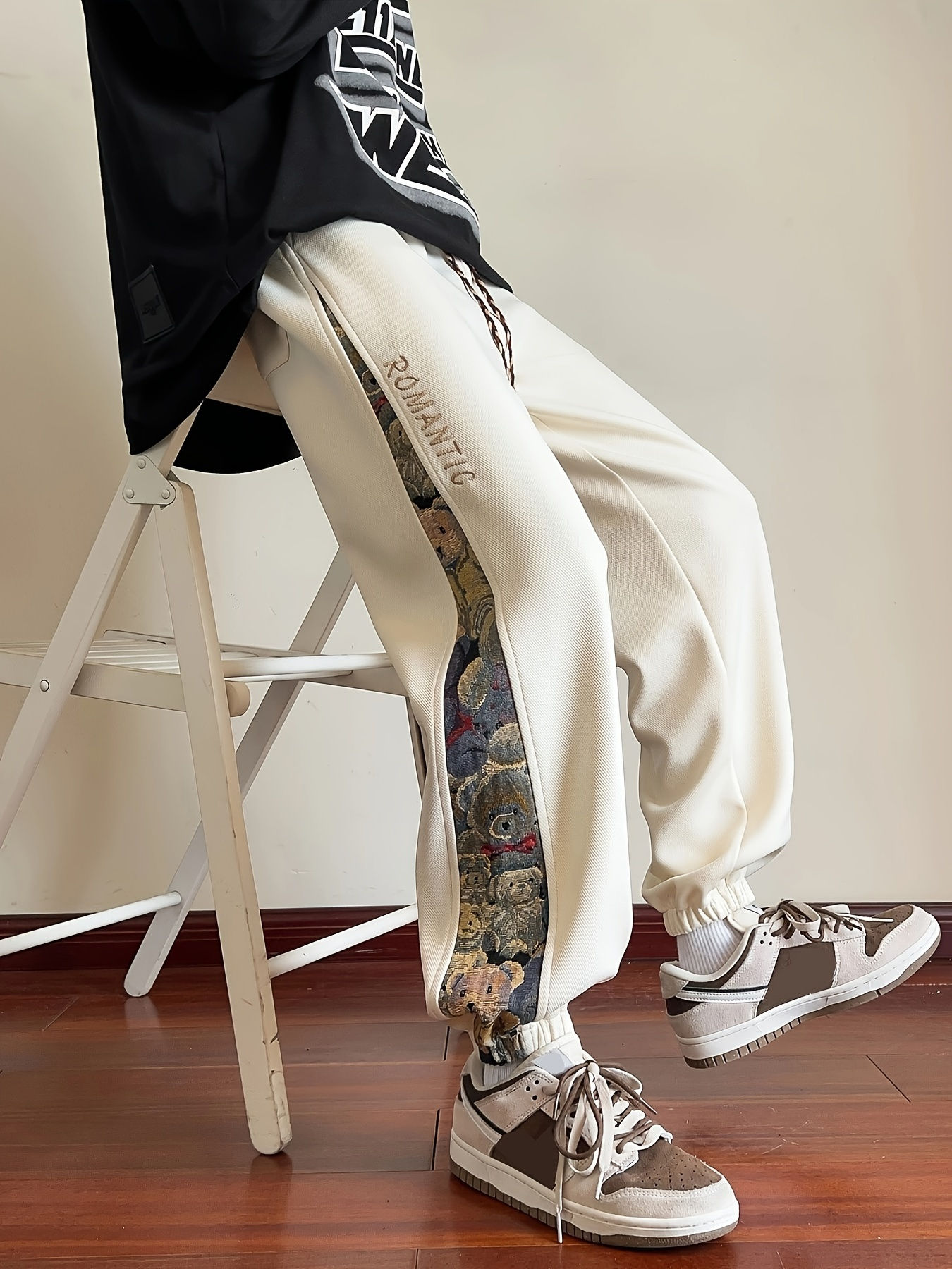 Men's Comfort Fit Bear Embroidered Joggers - Soft Stretchy Casual Streetwear Pan