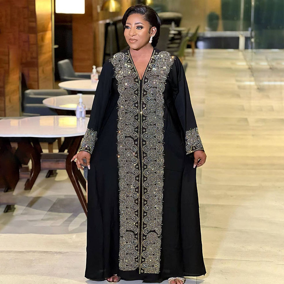 Thumbnail: Africa women's dress luxury robe dress loose fashion V-neck diamond long sleeve