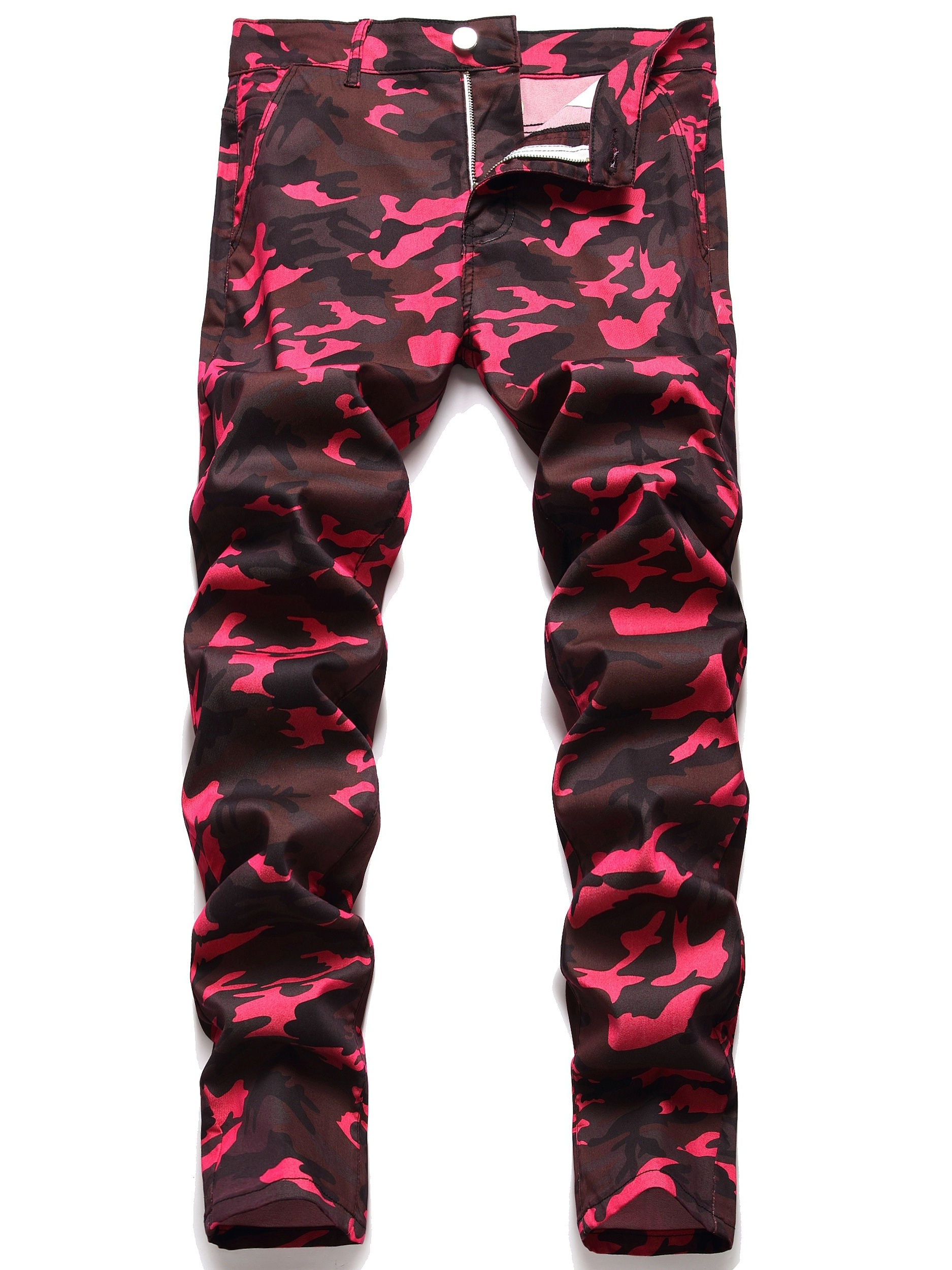 Y2k Camouflage Pattern Jeans, Men's Casual Street Style Denim Pants