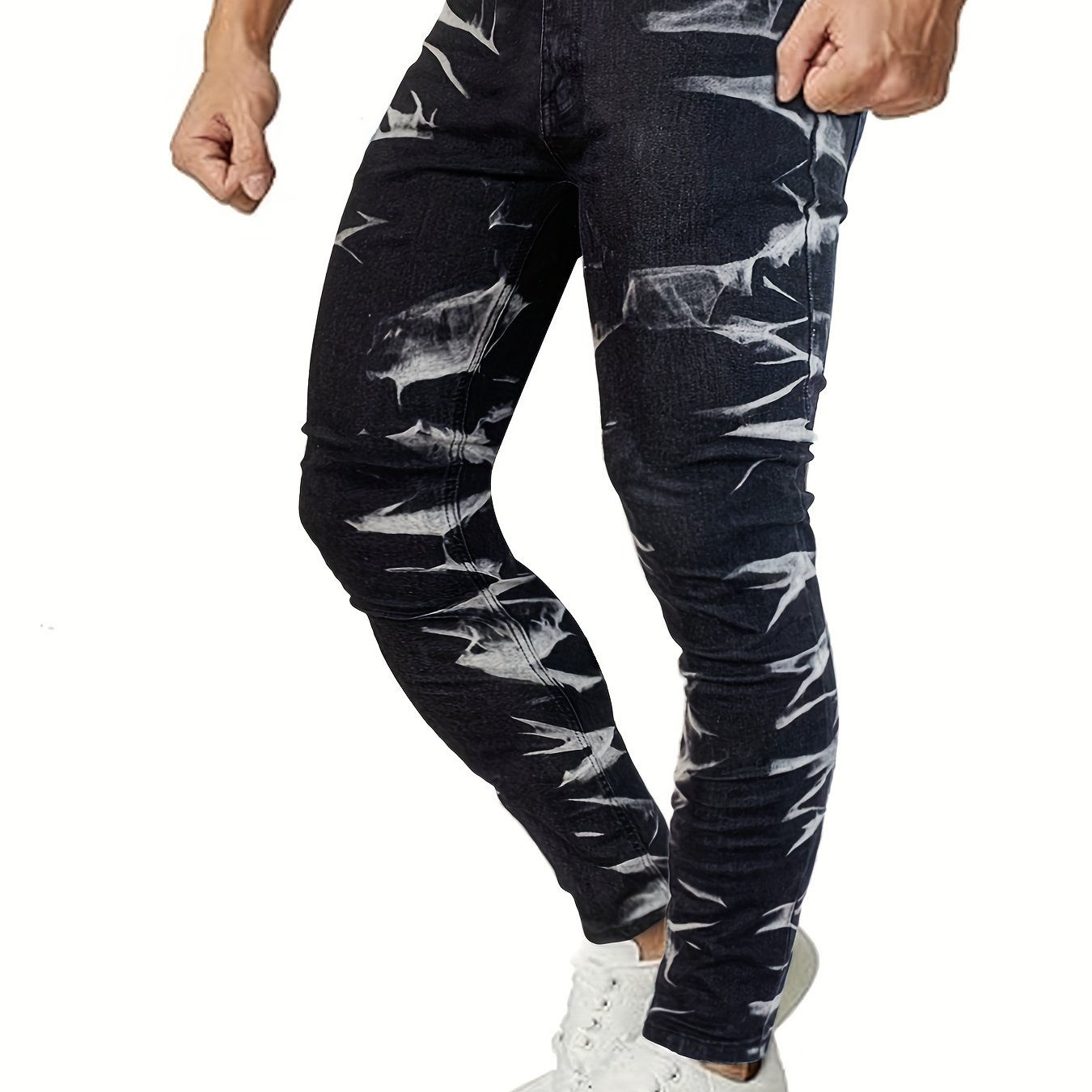 Men's Casual Skinny Fit Distressed Jeans, Men's Versatile Street Style Denim Pan