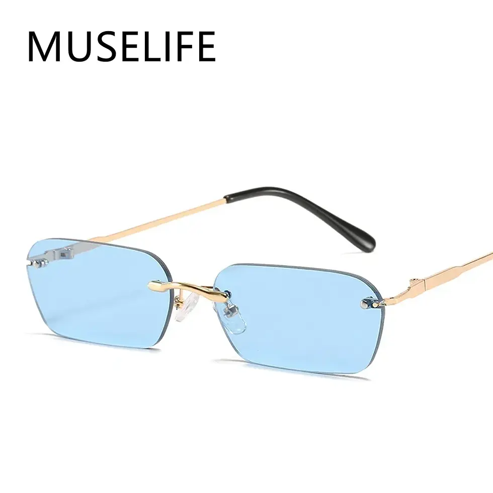 MUSELIFE Rimless Rectangle Sunglasses Women UV400 Driving Sun Glasses Men Clear