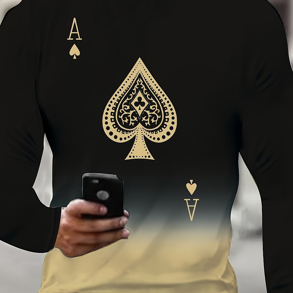 Gradient Chic Crew Neck Long Sleeve T-Shirt for Men - Vibrant Spade Print, Soft