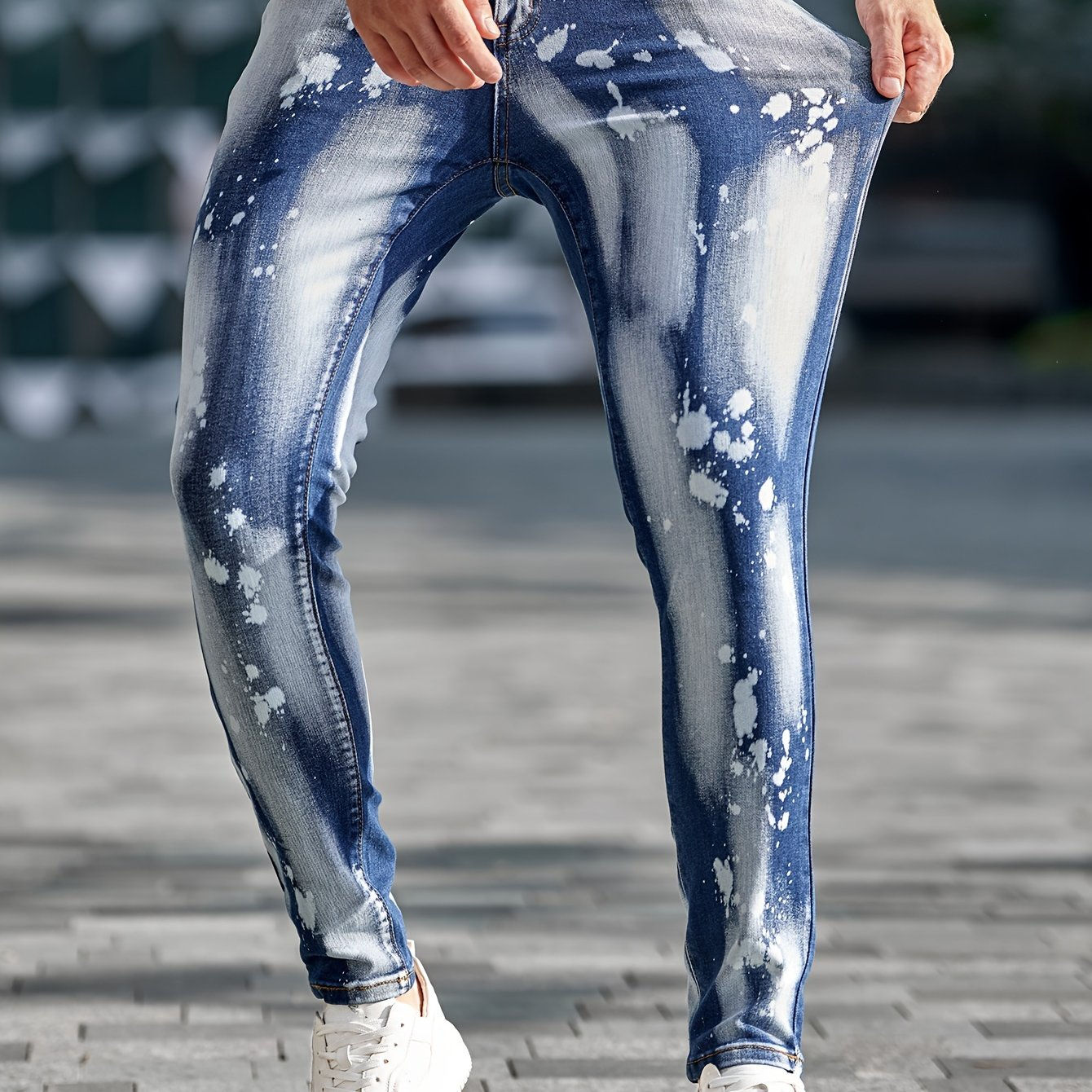 Men's Casual Skinny Fit Distressed Jeans, Men's Versatile Street Style Denim Pan