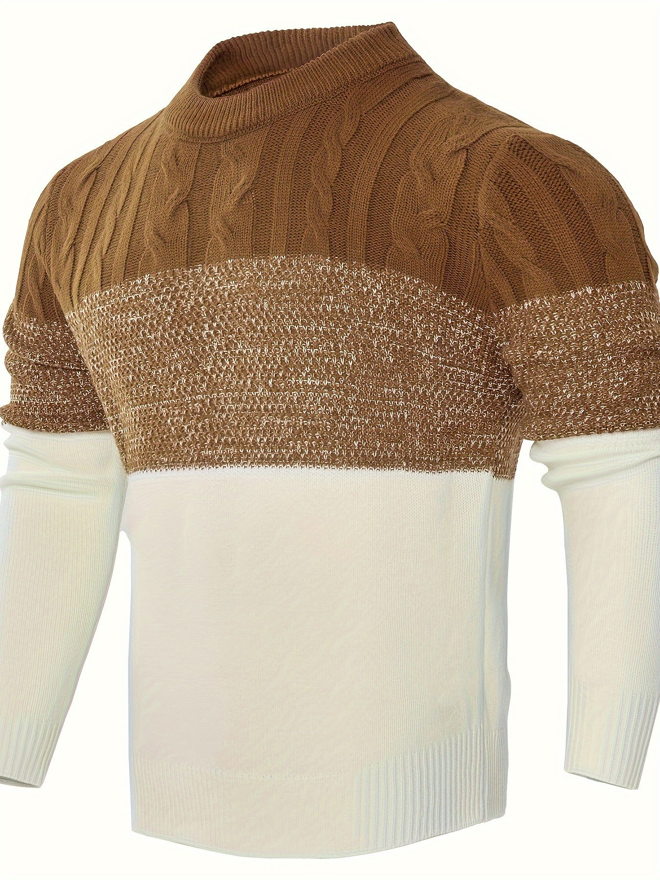 Men's Casual Color Block Long Sleeve Cable Knit Pullover Sweater