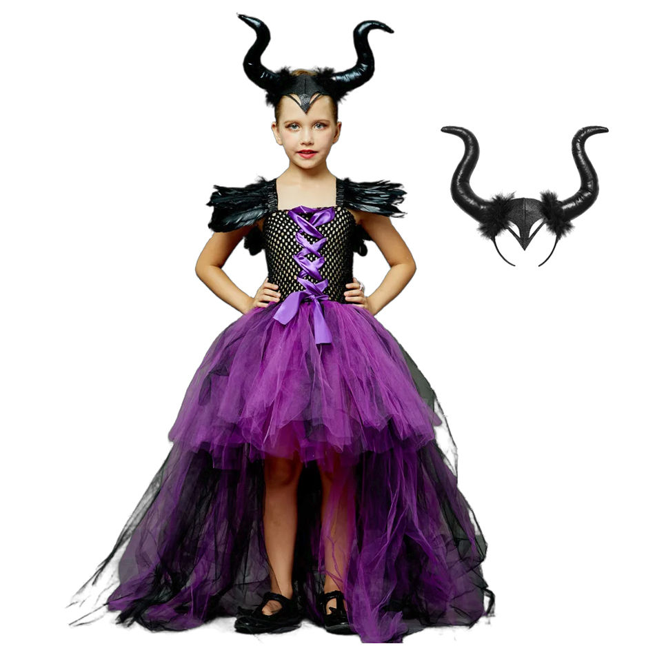 Thumbnail: Maleficent Dark Queen Halloween Witch Girl Costume Deluxe Black Glam Vestidos Pa