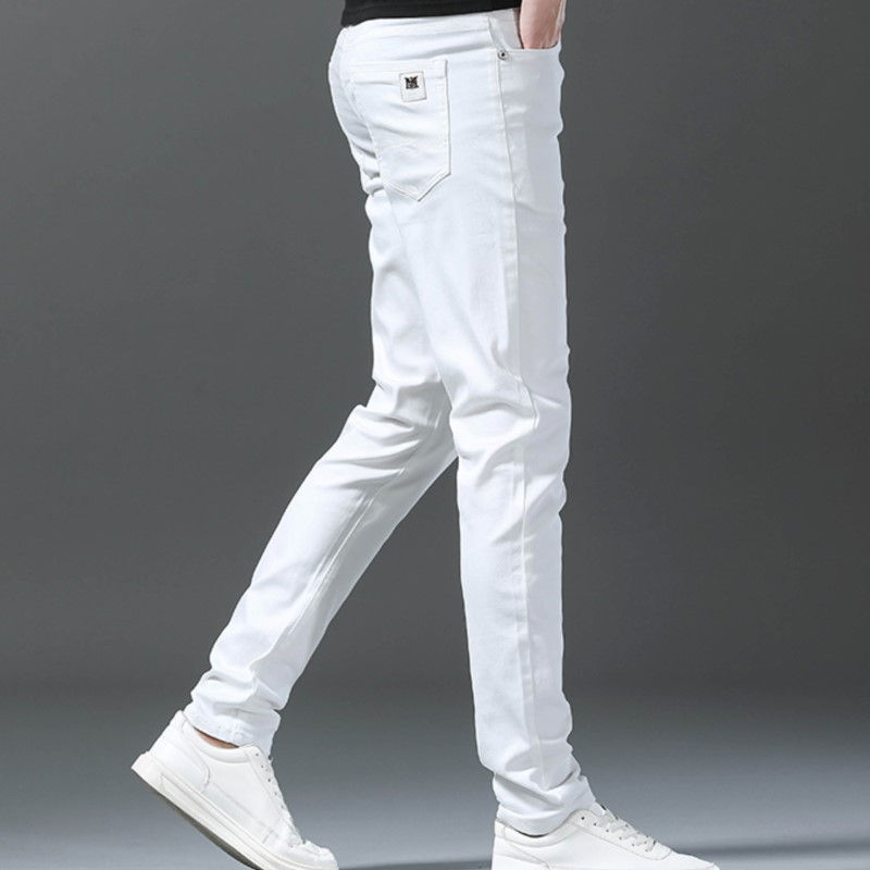 Denim Jeans For Men's Stretch Slim White Younth Casual Fashion Denim Regular Cot