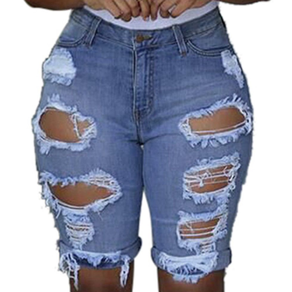 Thumbnail: Denim Shorts Women Plus Size Destroyed Hole Leggings Short Pants Denim Shorts Ri