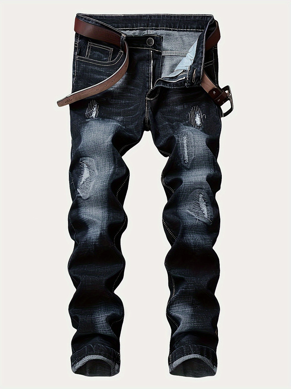 Thumbnail: Men's Trendy Ripped Jeans Distressed Punk Men's Denim Pants Slim Streetwear Hiph