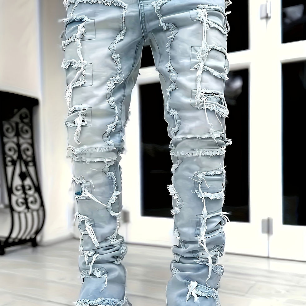 Thumbnail: Men's Fashion Slim-Fit Jeans - Elastic Waistband, Creative Tassel Decoration, St