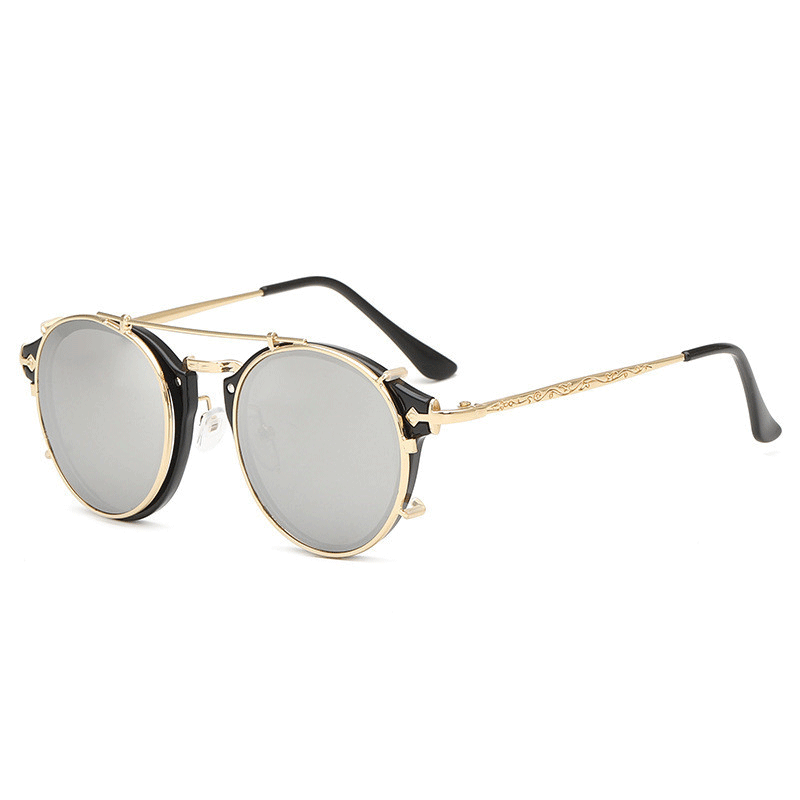 Thumbnail: Retro Steampunk Round Clip On Sunglasses Men Women Double Layer Removable Lenses