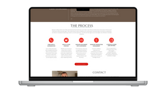 Laptop displaying 'The Process' five-step business workflow.