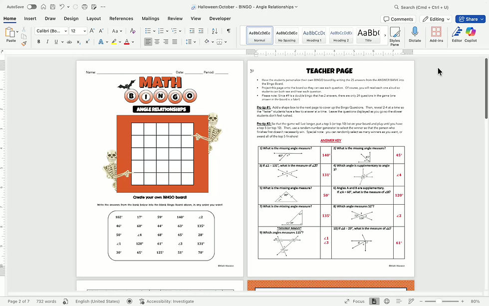 Thumbnail: Angle Relationships | Complementary Supplementary Bingo Review Game
