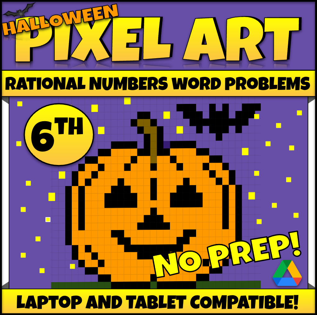 Halloween Pixel Art: Rational Numbers Word Problems for 6th Grade